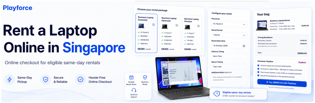 Rent a Laptop Online in Singapore with Full Online Checkout and Same-Day Delivery