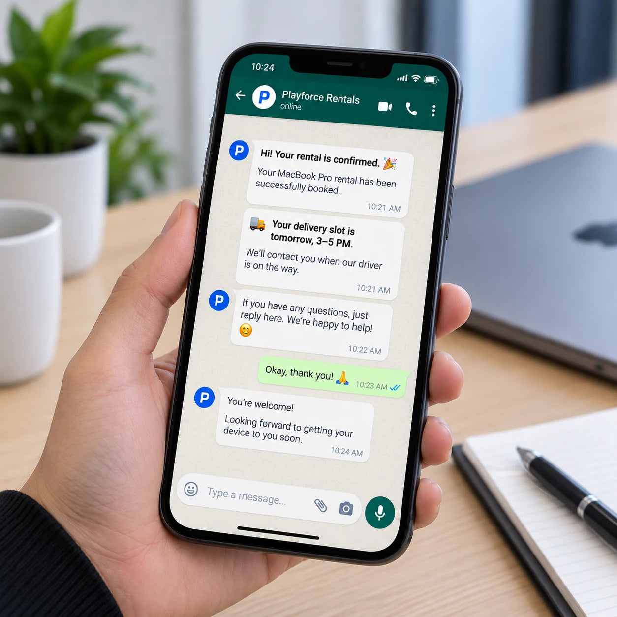 Playforce contacting a customer through WhatsApp